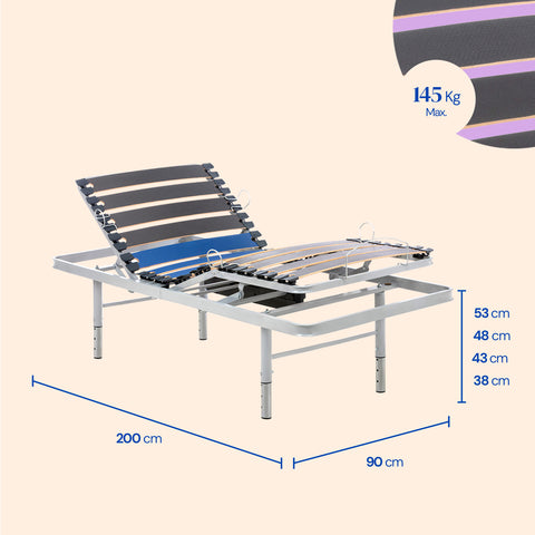 Letto ortopedico elettrico compatto con piedi regolabili | Telecomando Wireless - 90x200 cm