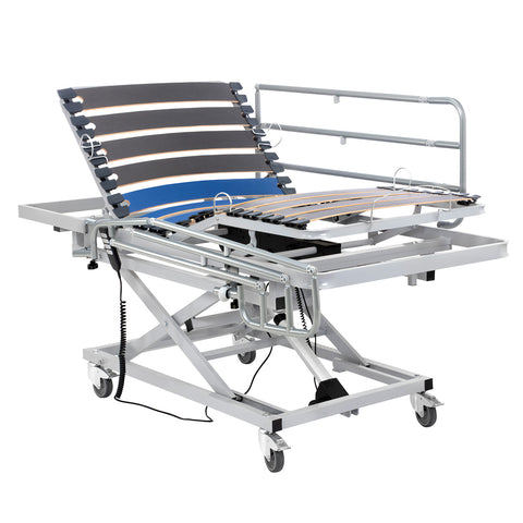 Cama articulada hospitalaria con carro elevador y barandillas - 105x190 cm