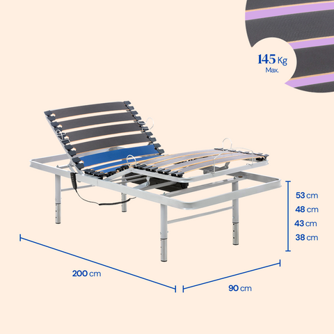 Letto ortopedico elettrico compatto con piedi regolabili - 90x200 cm