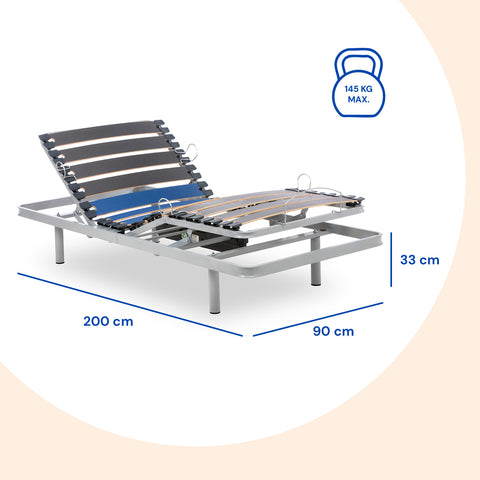 Letto ortopedico elettrico compatto | Telecomando Wireless - 90x200 cm