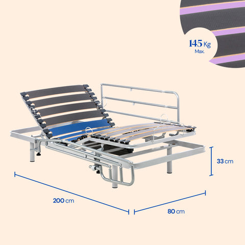 Letto ortopedico elettrico compatto  | Telecomando Wireless | Sponde letto - 80x200 cm