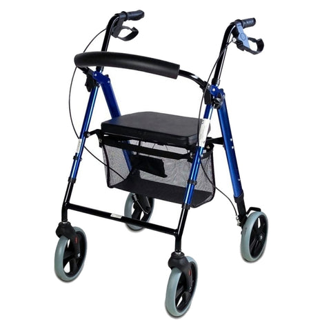 Deambulatore pieghevole Rollator a 4 ruote grandi, colore blu