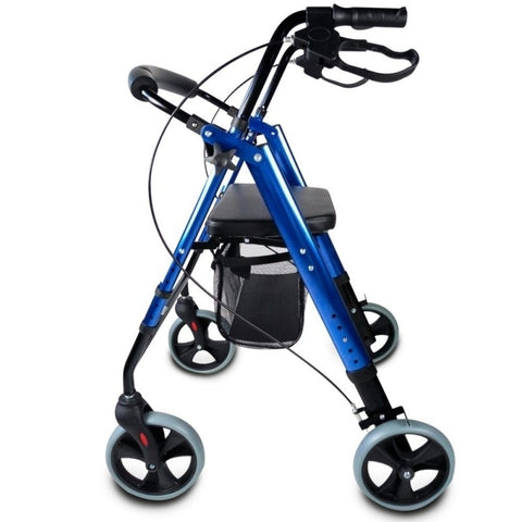 Deambulatore pieghevole Rollator a 4 ruote grandi, colore blu