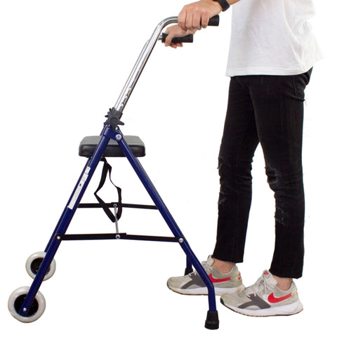 Andador plegable de 2 ruedas y asiento color azul