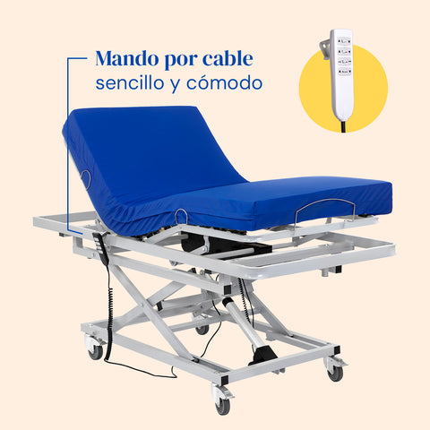 Cama articulada hospitalaria de carro elevador con colchón viscoelástico Professional V3 - 90x200 cm