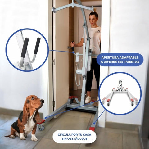 grua de ancianos con apertura adaptable a diferentes puertas